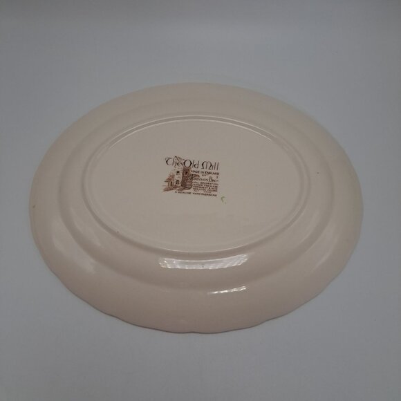 Vintage Johnson Brothers The Old Mill Oval Serving Platter  Brown & Blue - Picture 9 of 9